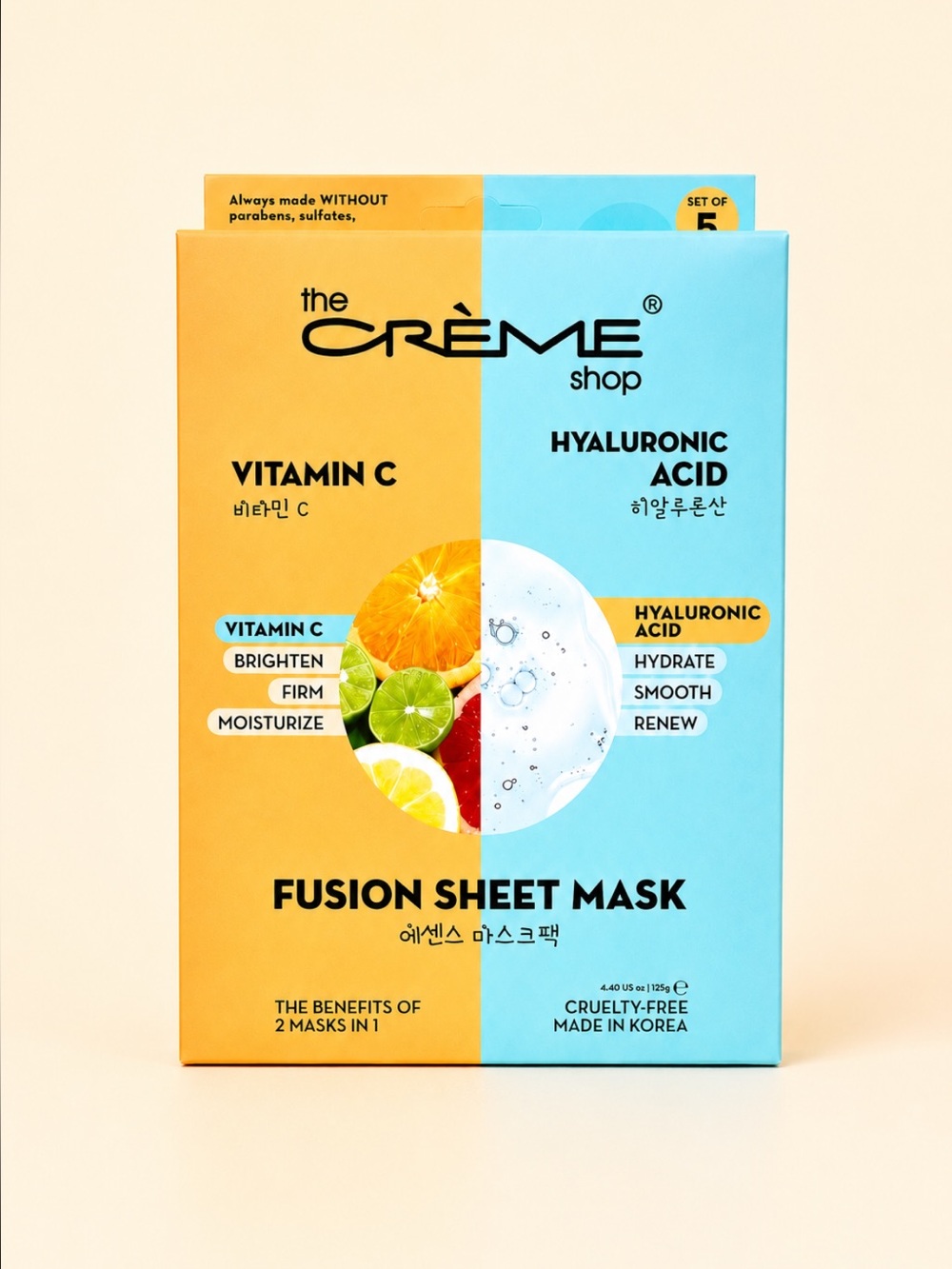 The Crème Shop Vitamin C & Hyaluronic Acid Fusion Sheet Mask - 5 Pieces